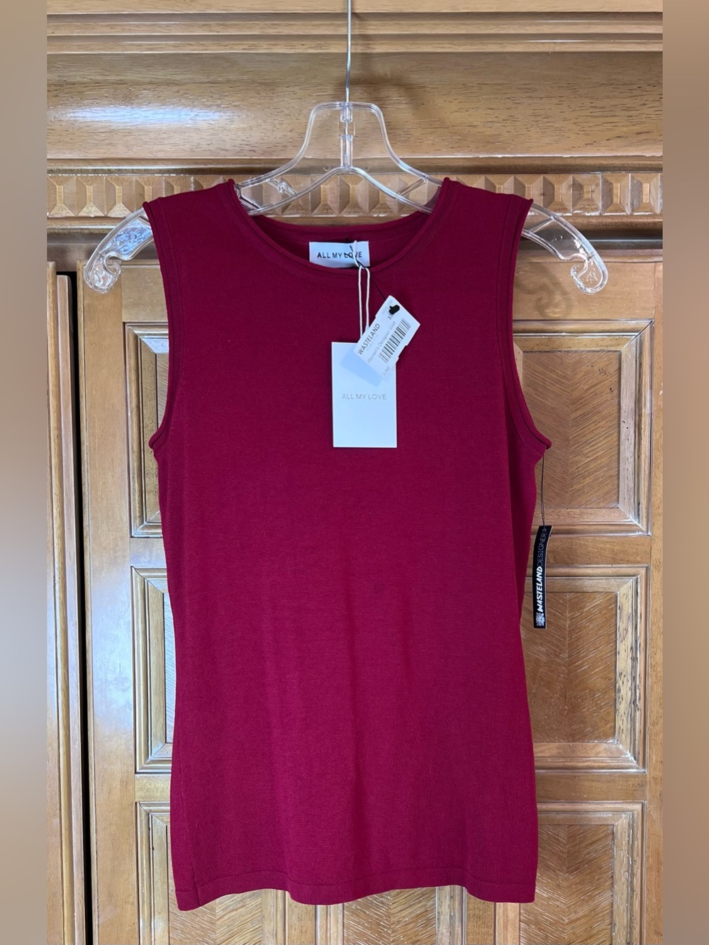 NWT All My Love Red Sleeveless Knit Tank Top Small Stretch Crew Neck